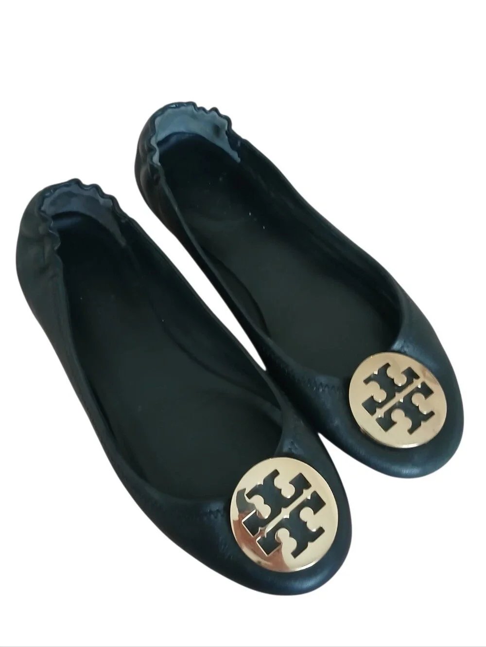 TORY BURCH Minnie Signature Logo Travel Ballet Flats Women's 7.5 Stretch Black